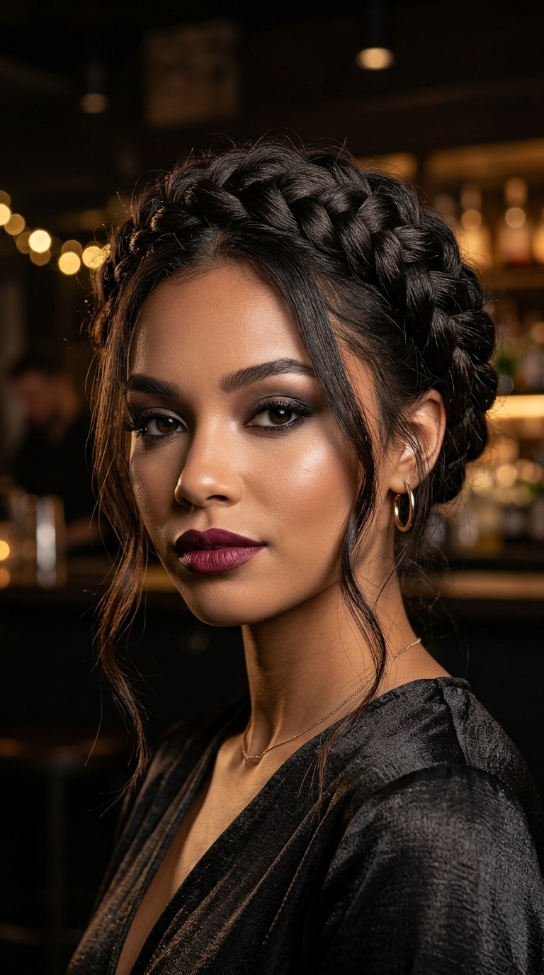 Braided Crown with Face-Framing Tendrils