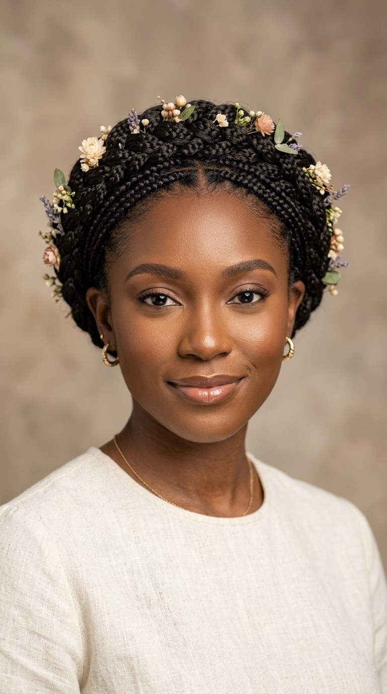 Braided Crown with Floral Accents