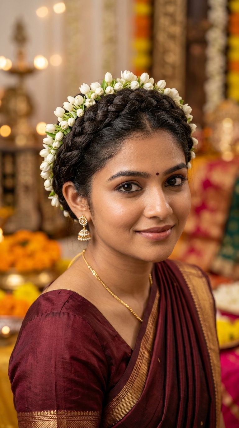 Braided Crown with Fresh Mogra