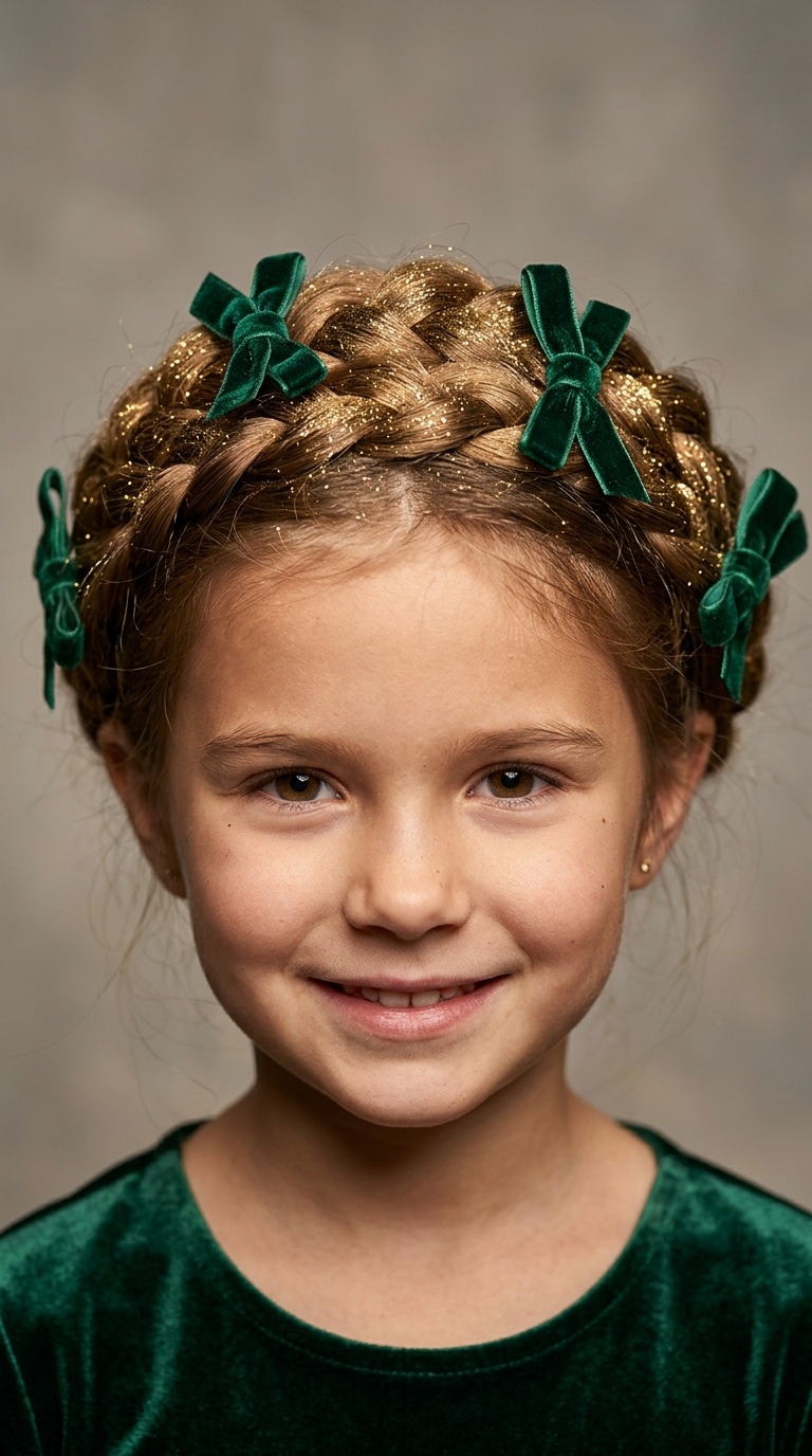 Braided Crown with Gold Dust and Velvet Bows