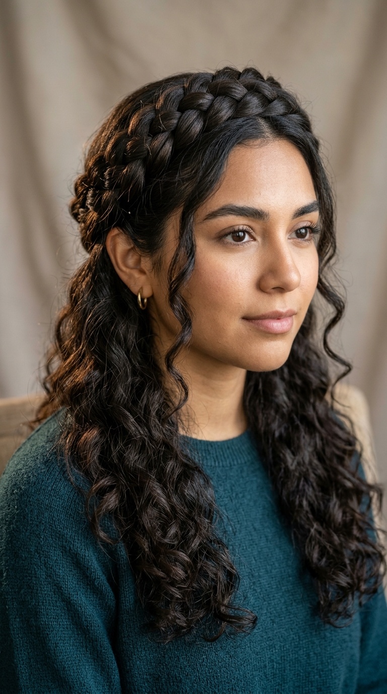 Braided Crown with Loose Curls