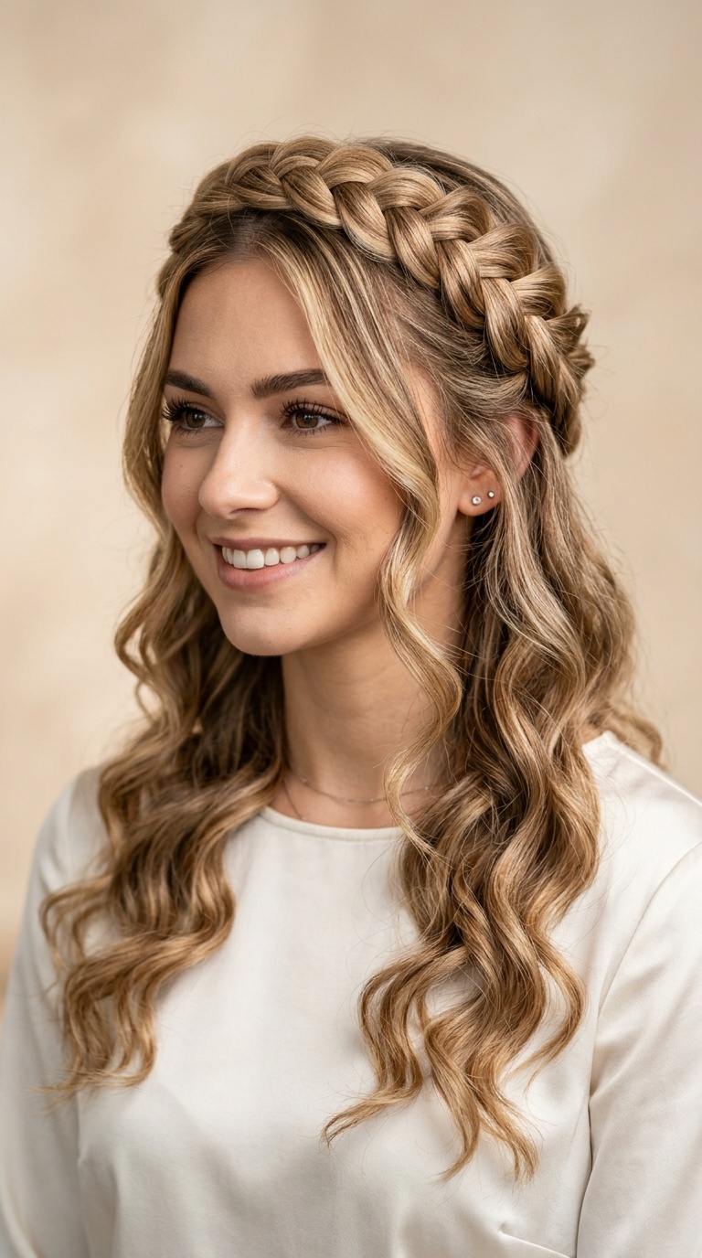 Braided Crown with Loose Curls