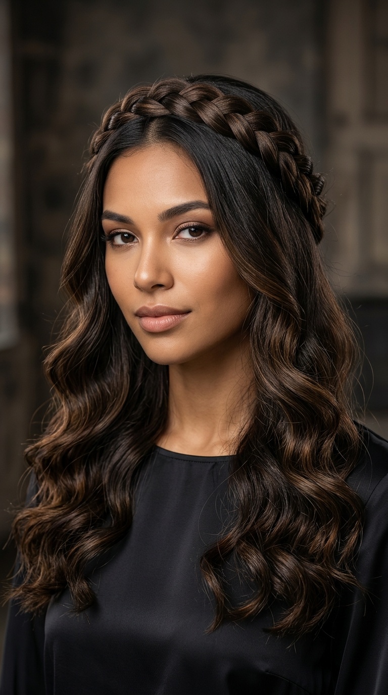 Braided Crown with Loose Curls