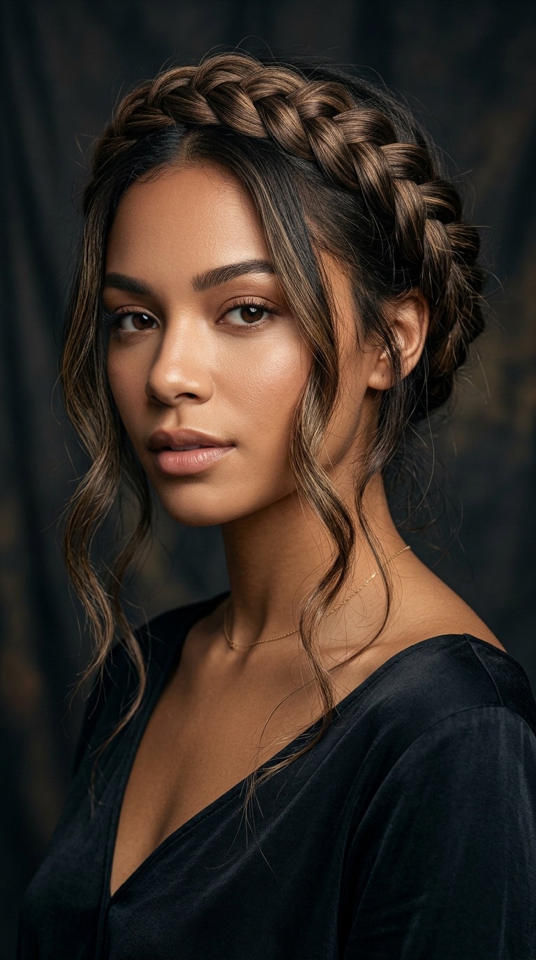 Braided Crown with Loose Strands