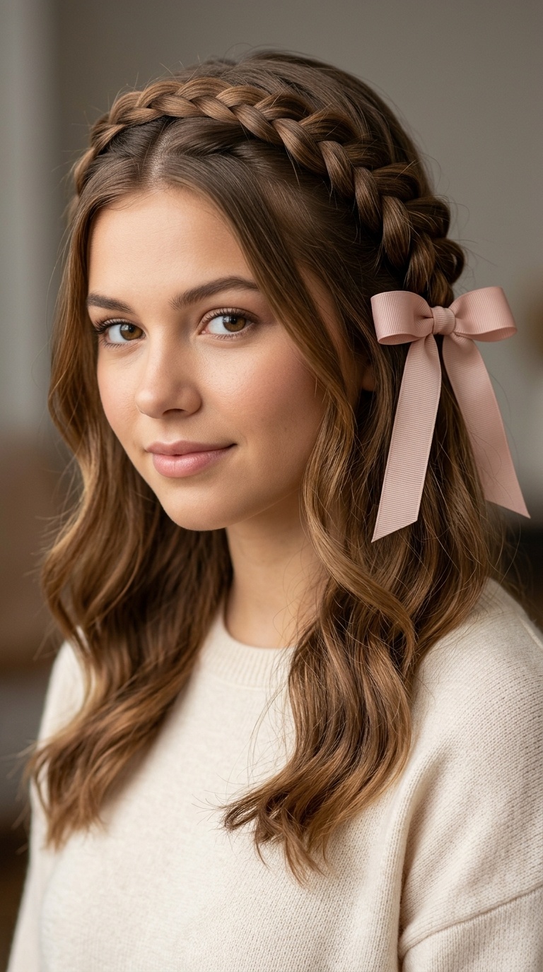 Braided Crown with Ribbon Tie