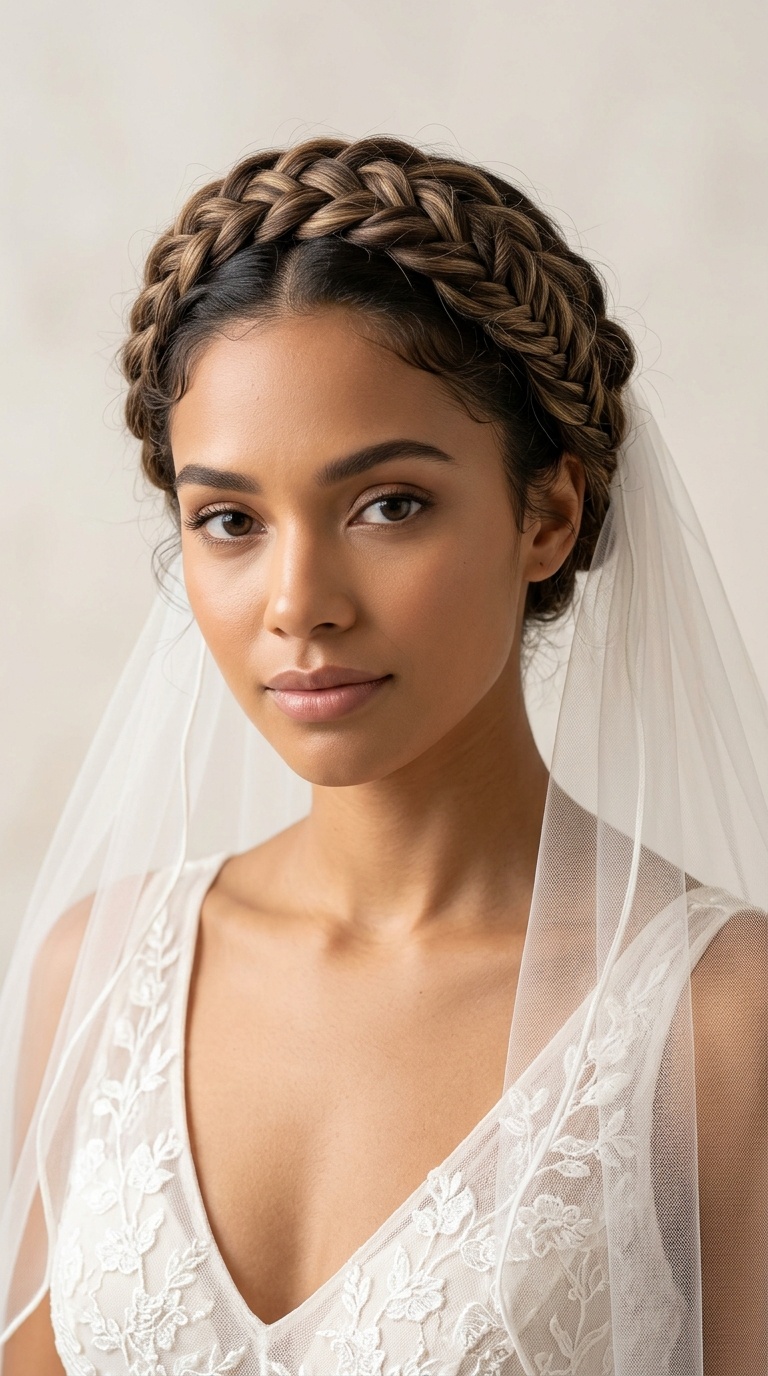 Braided Crown with Shoulder-Length Veil