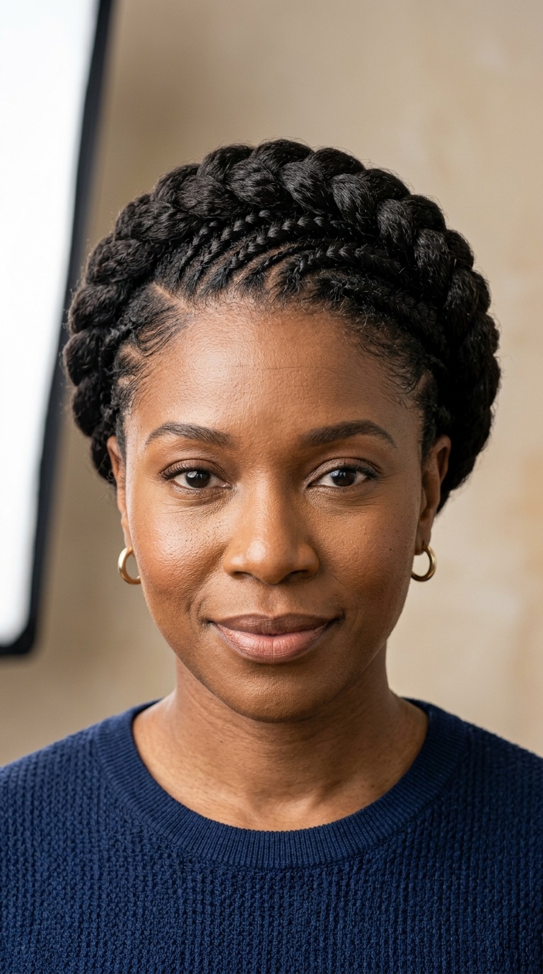 Braided Crown with Side Part Volume