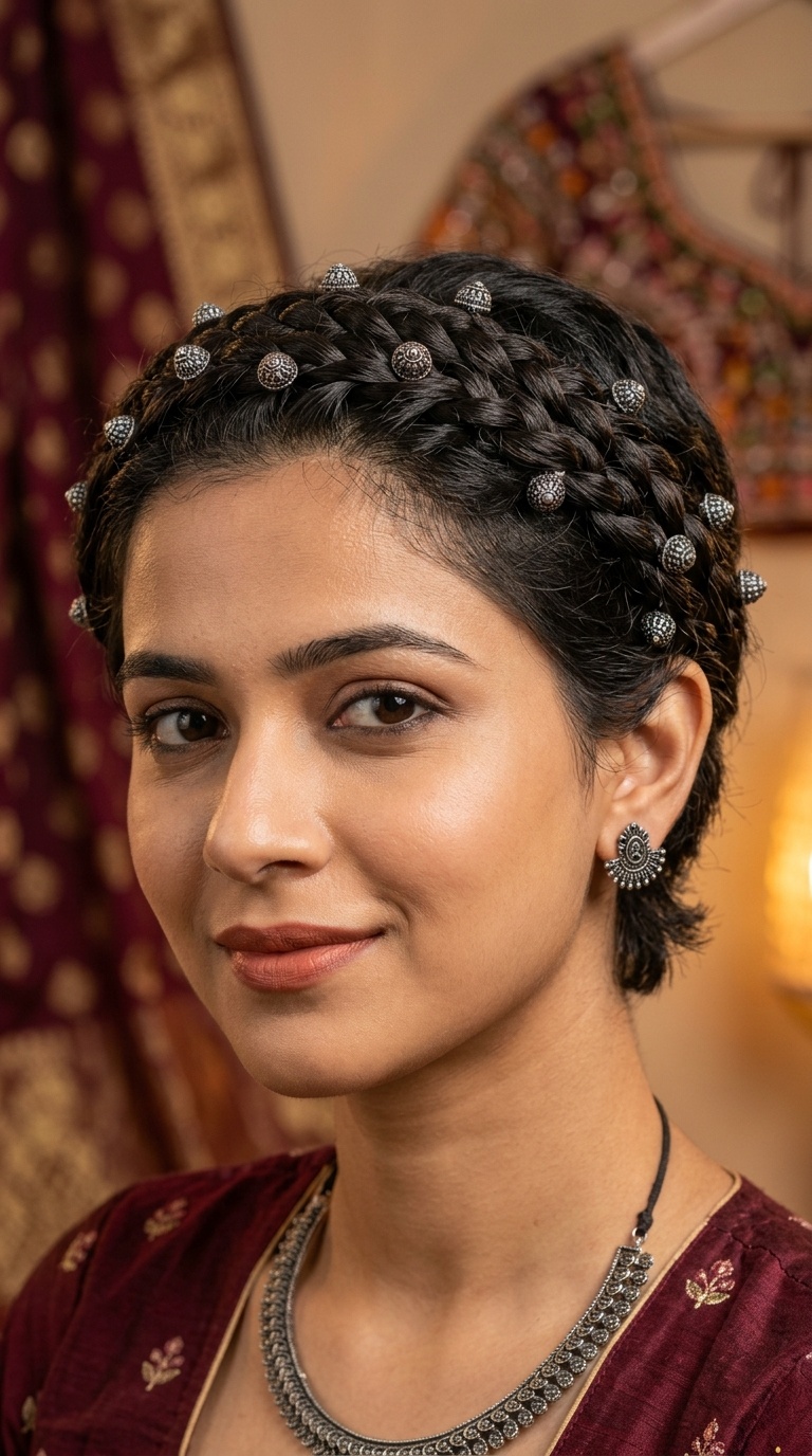Braided Crown with Small Oxidized Studs