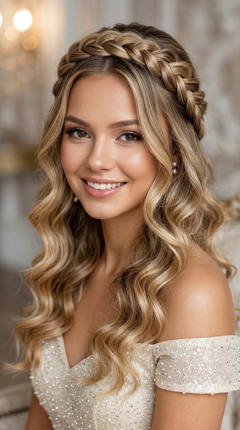 Braided Crown with Soft Waves