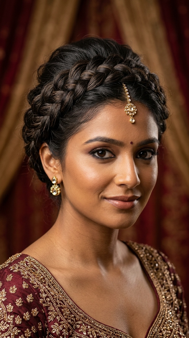 Braided Crown with Top Pouf
