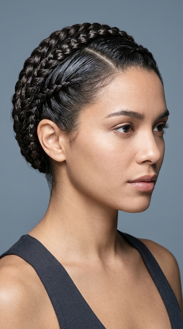 Braided Crown with Wet-Look Texture