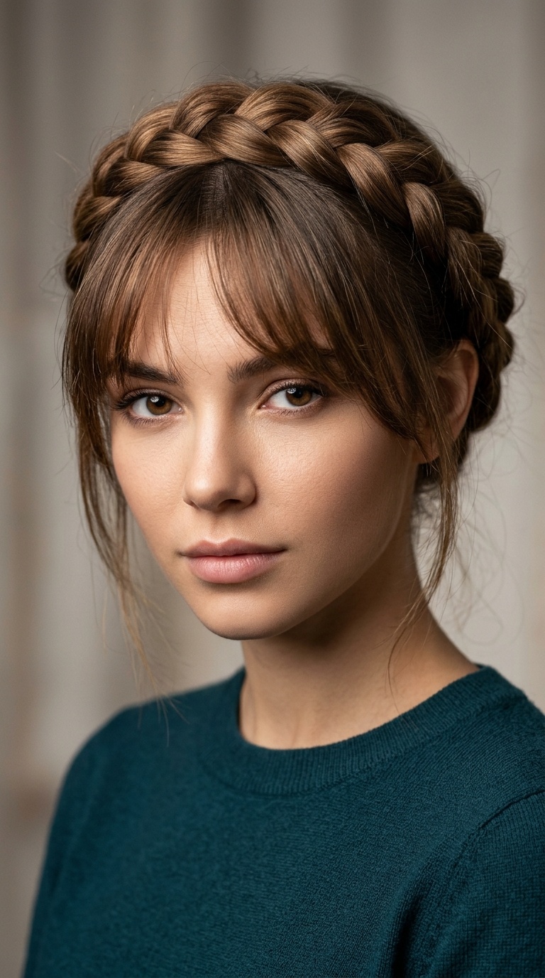 Braided Crown with Wispy Bangs