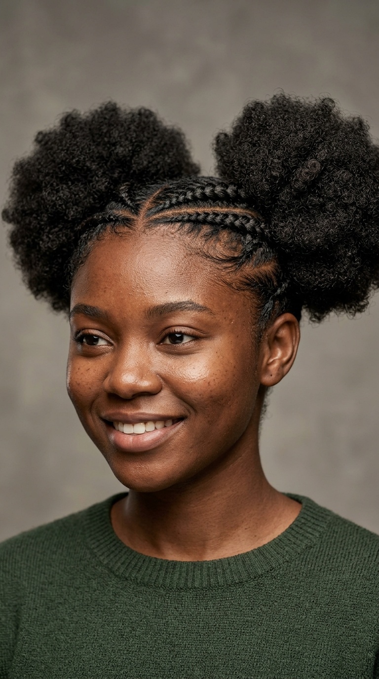 Braided Front into Twin Puffs