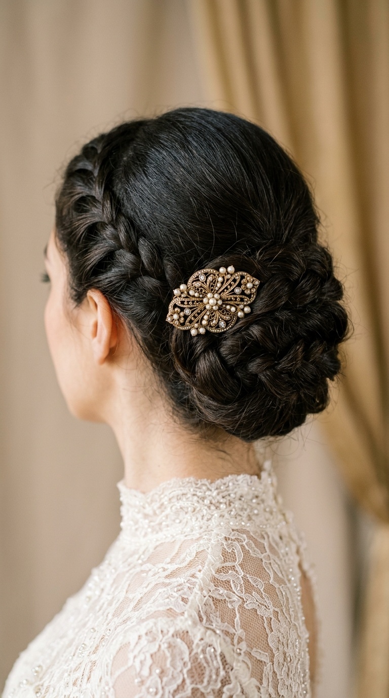 Braided Gibson Tuck with an Antique Brooch