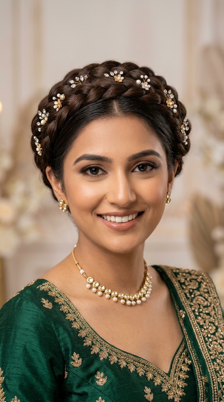 Braided Halo with Decorative Hair Pins