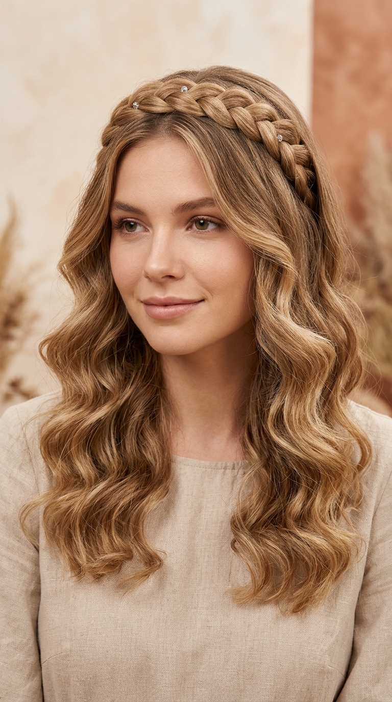 Braided Headband with Loose Curls