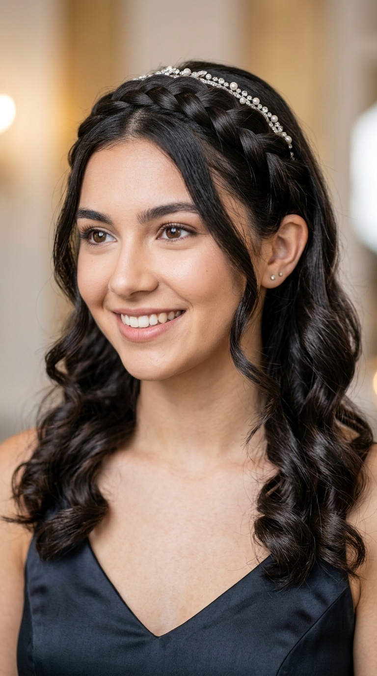 Braided Headband with Loose Curls