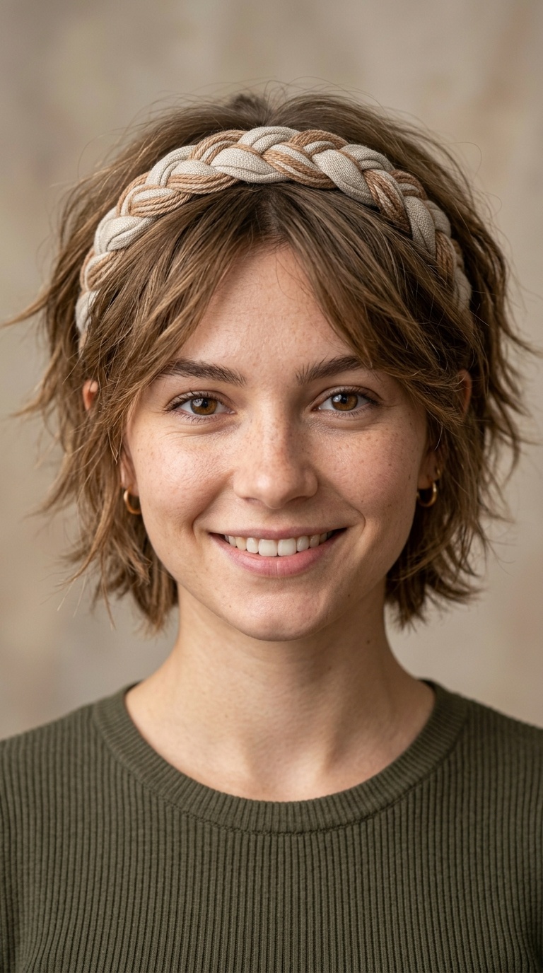 Braided Headband with Shaggy Layers