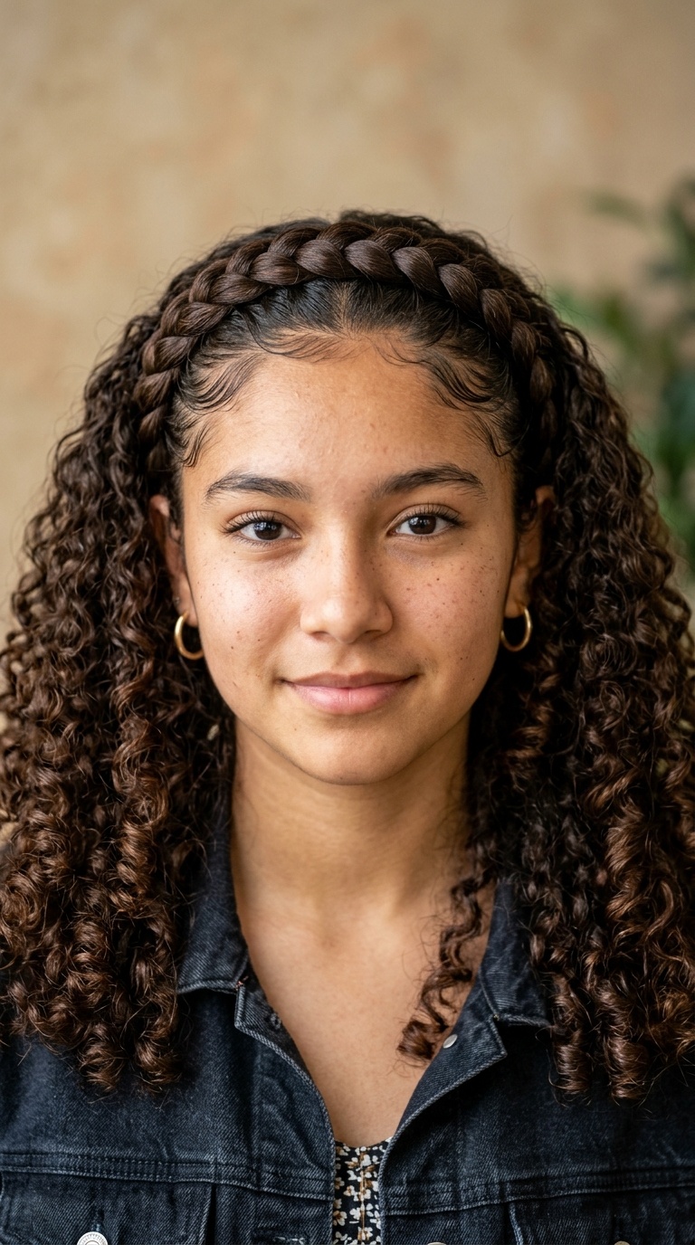 Braided Headband with Voluminous Back Curls
