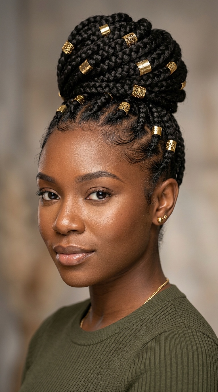 Braided High Bun with Gold Cuffs