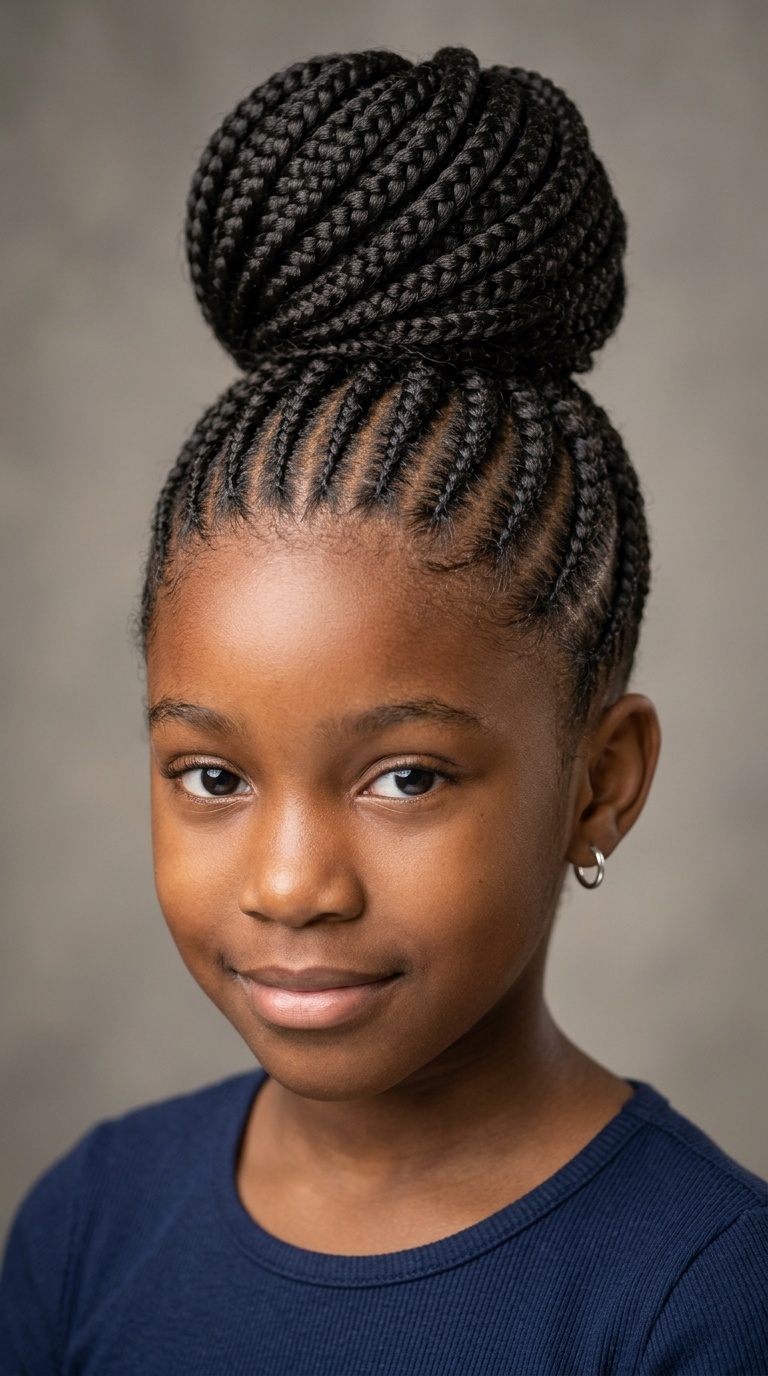 Braided High Bun with Rows