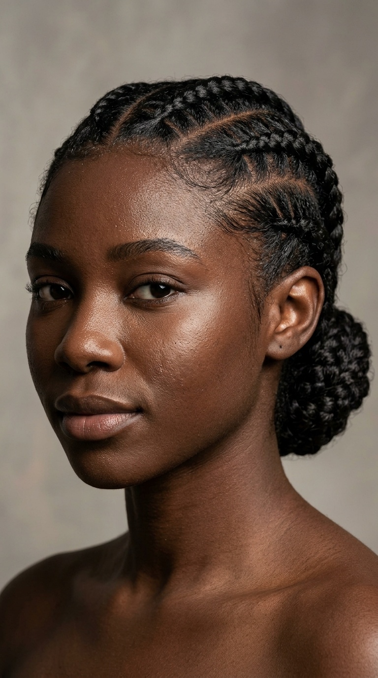Braided Low Bun with Intricate Parting