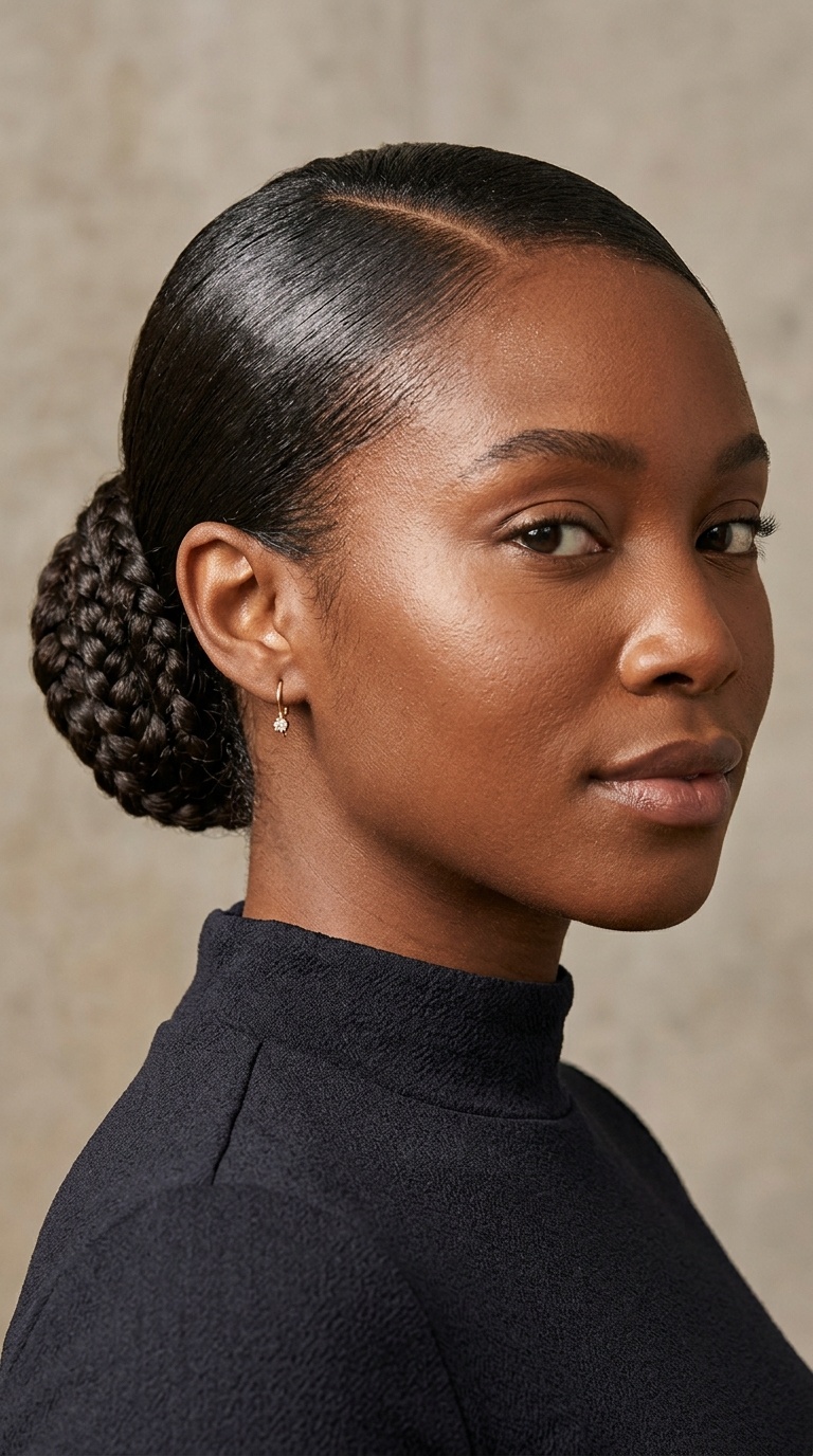 Braided Low Bun with Slicked Base