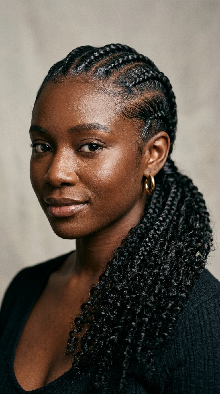 Braided Low Ponytail with Curly Ends