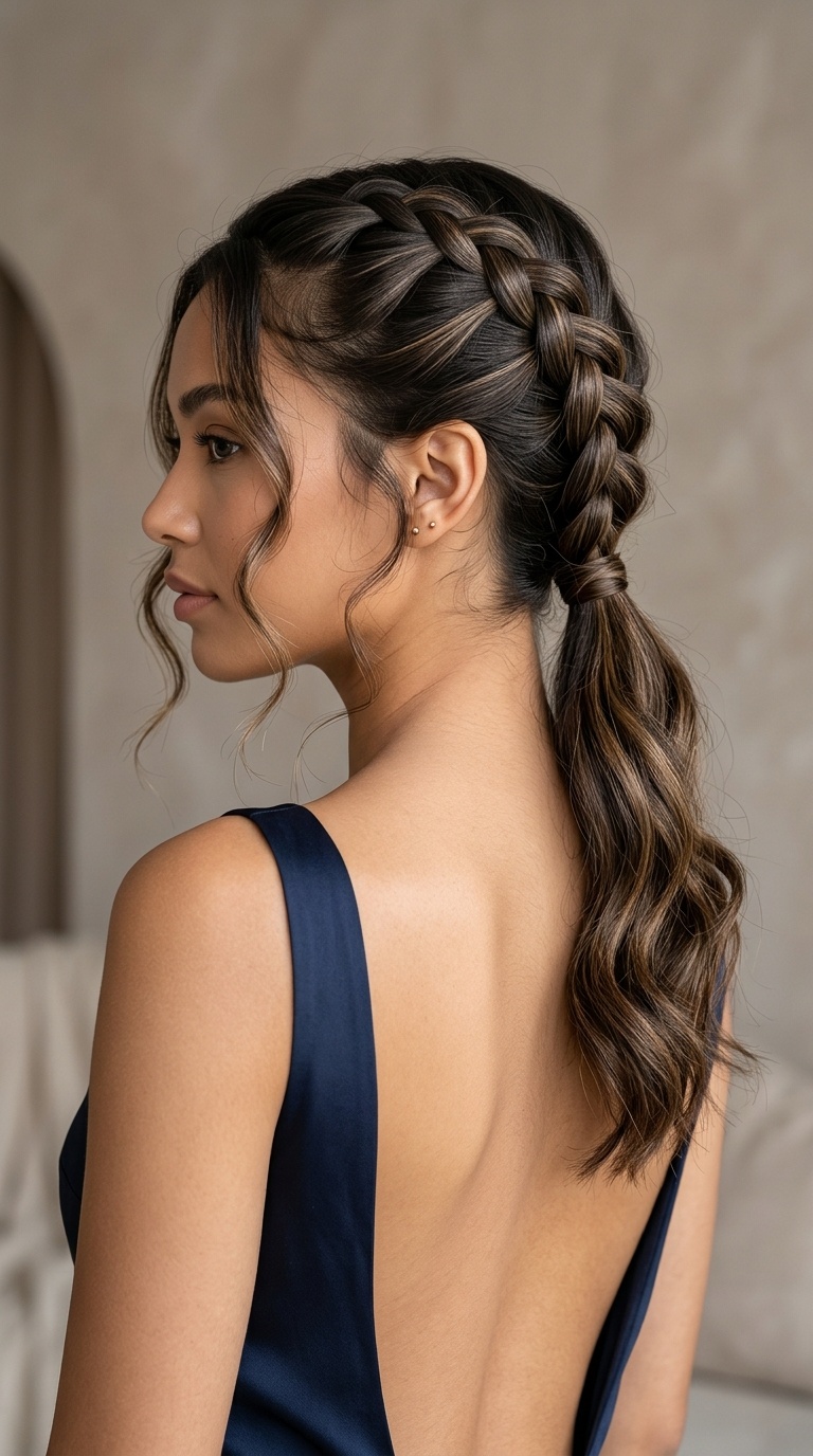 Braided Low Ponytail with Face-Framing Wisps