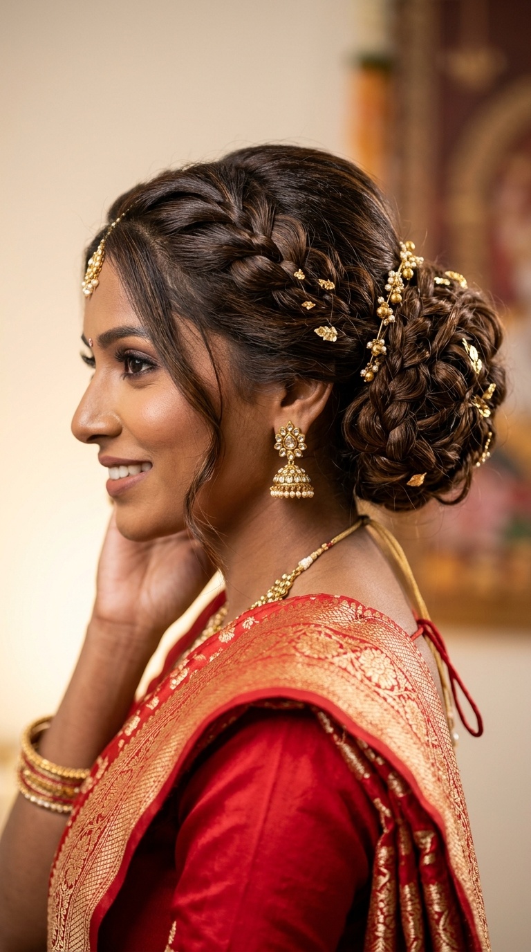 Braided Messy Bun with Gold Accents