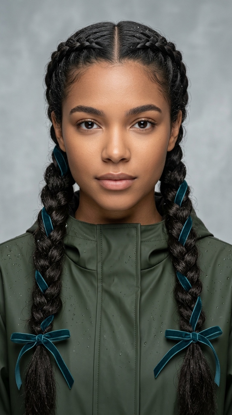 Braided Pigtails with Ribbon