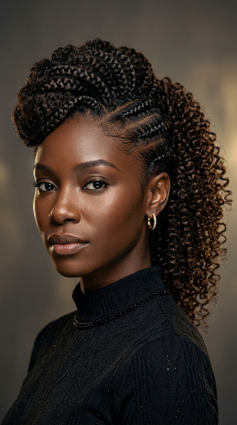 Braided Pompadour with Curly Back