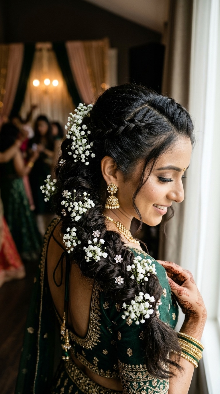 Braided Ponytail with Gypsophila