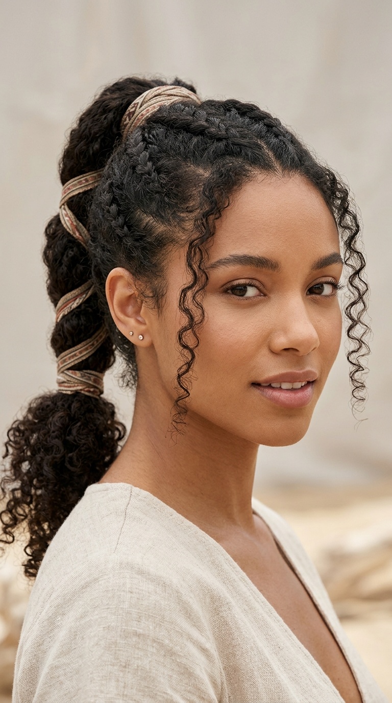Braided Ponytail with Ribbon Wrap