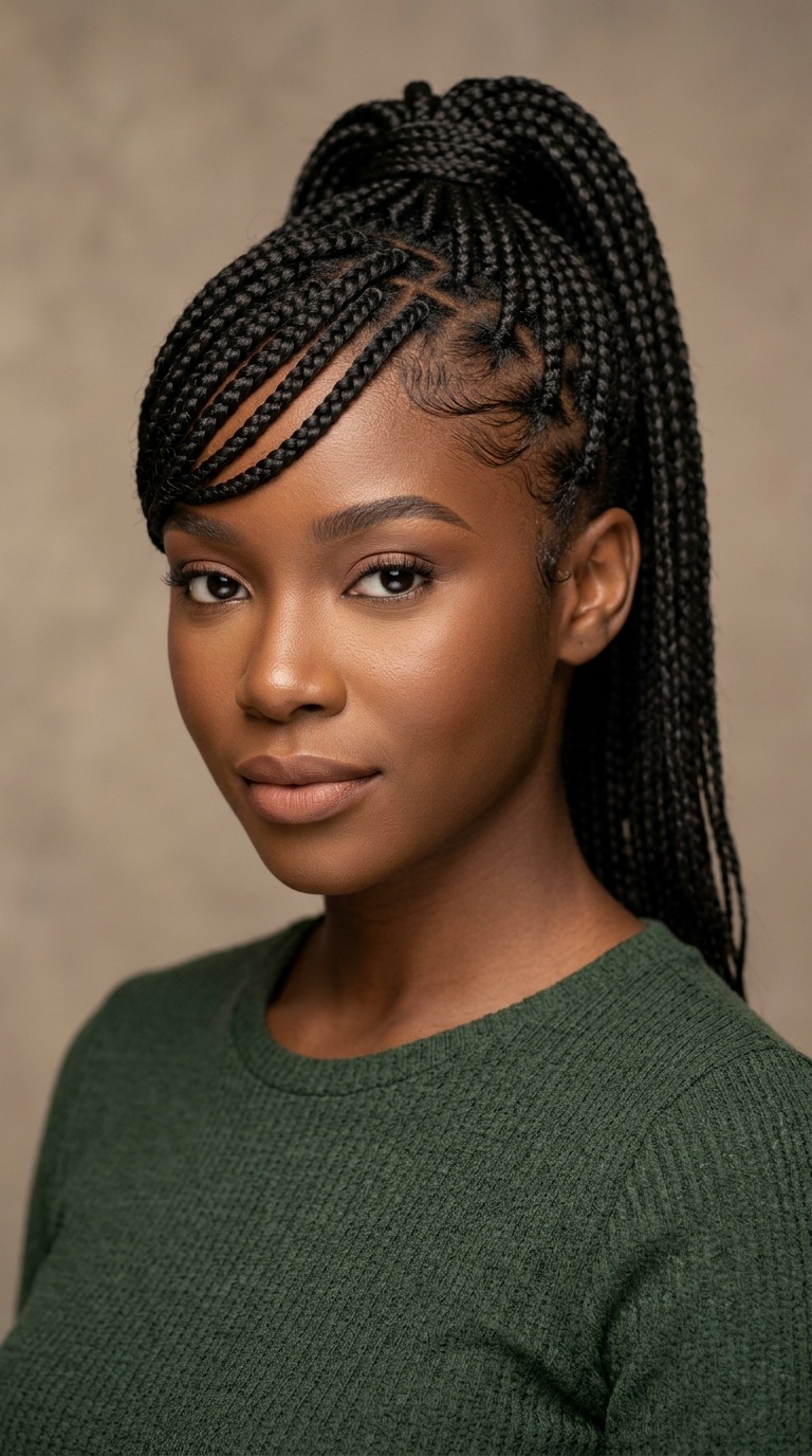 Braided Ponytail with Swoop Bang