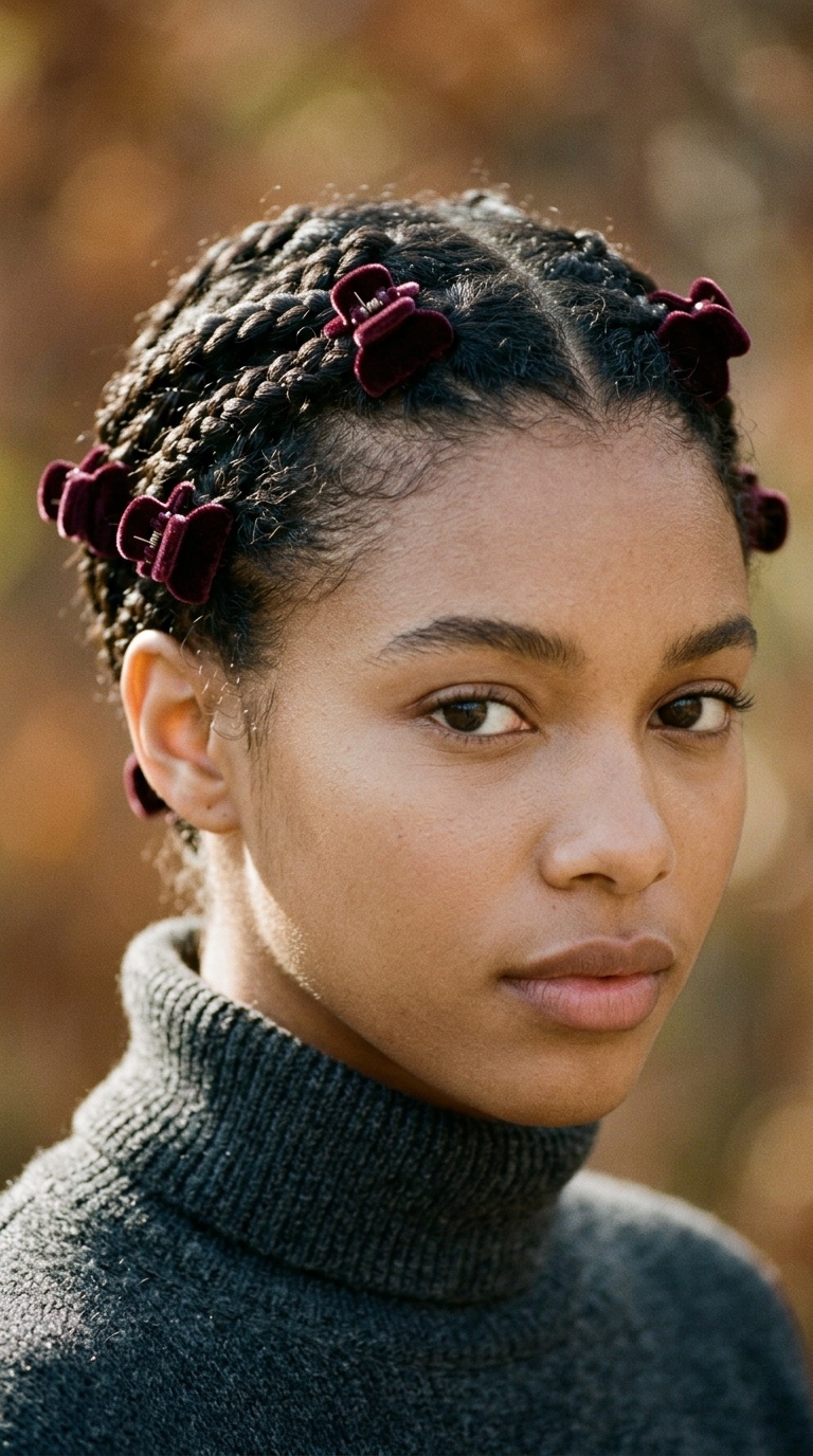 Braided Short Hair with Velvet Mini Clips