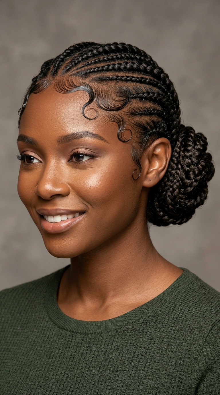 Braided Side Bun with Sculpted Baby Hair