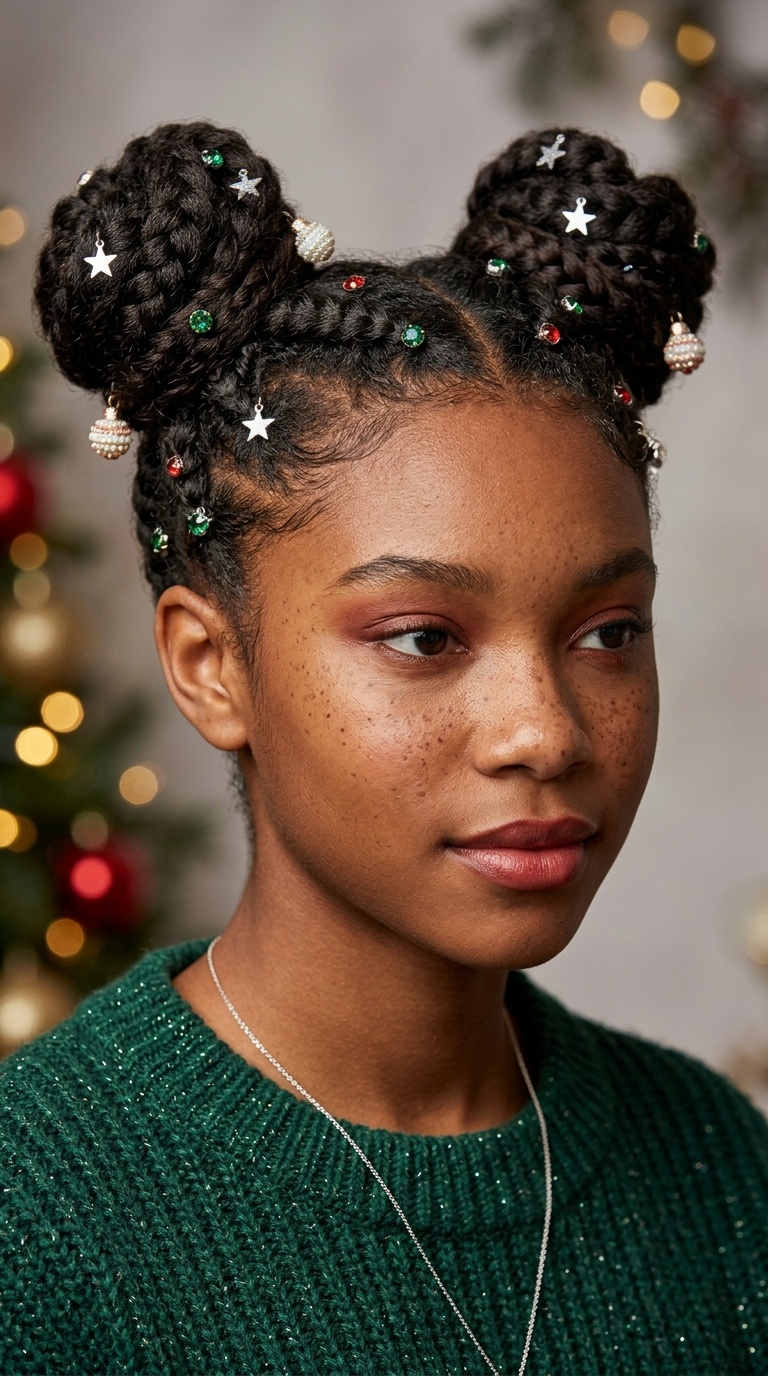 Braided Space Buns with Ornament Pins