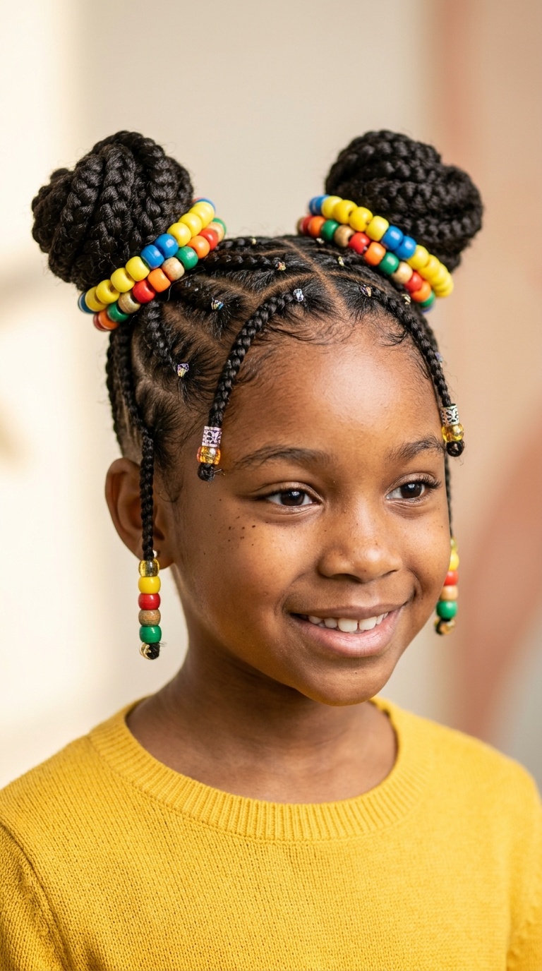 Braided Space Buns with Tiered Beads