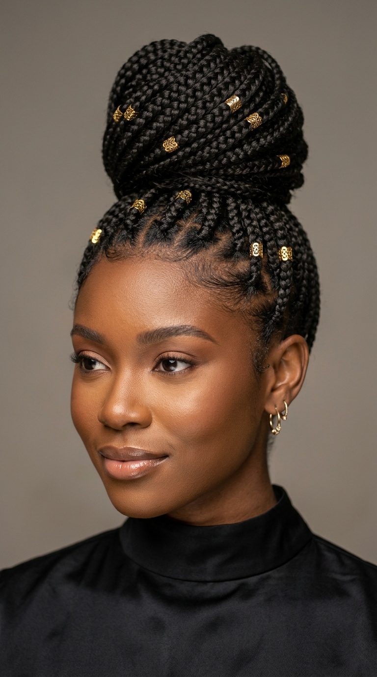 Braided Top Knot with Gold Cuffs