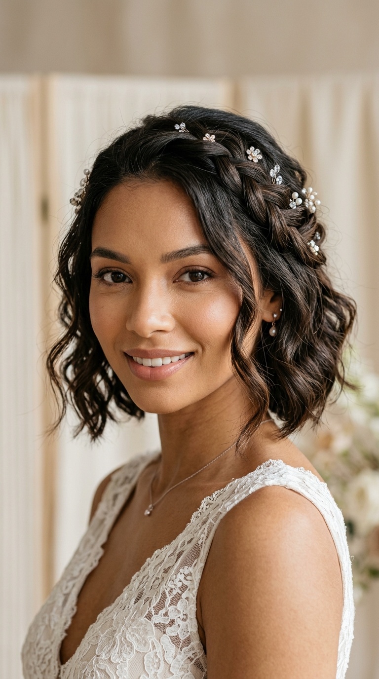 Braided Wavy Bob with Dainty Jewels