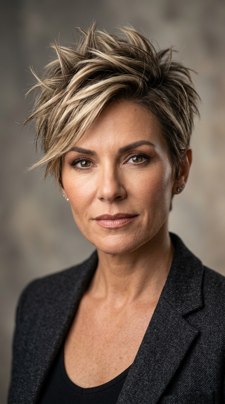 Bronde Spiky Pixie with Side Sweep