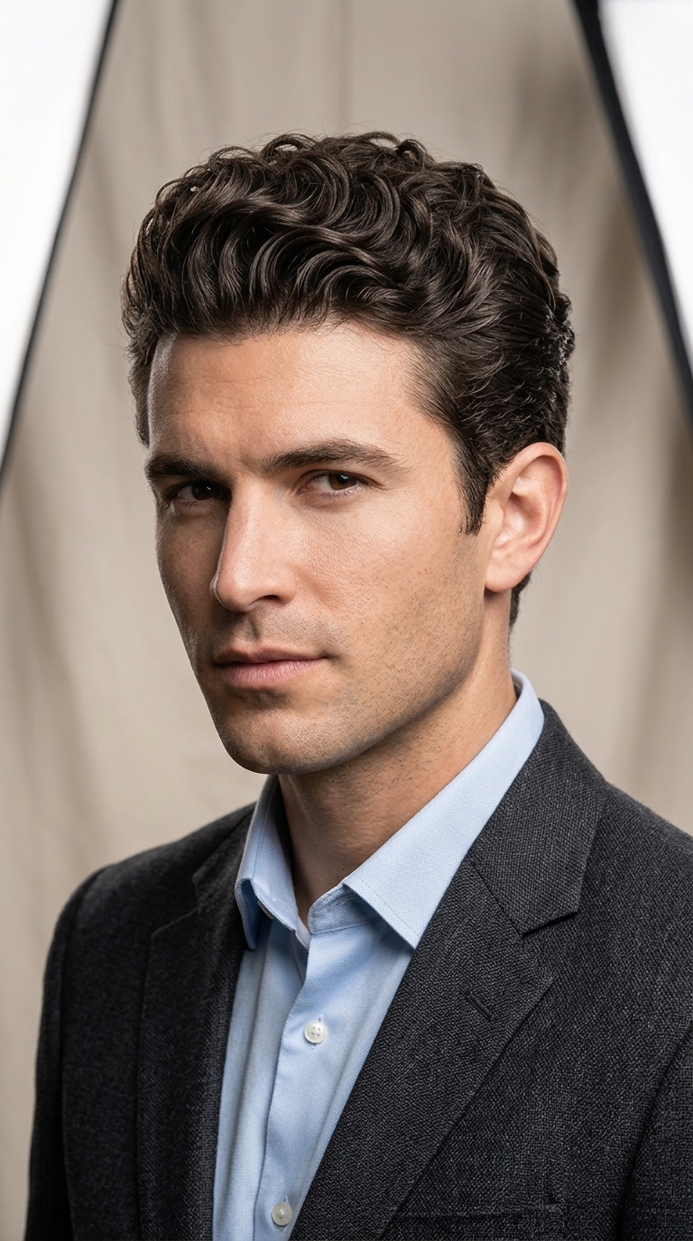 Brushed-Back Curly Pompadour