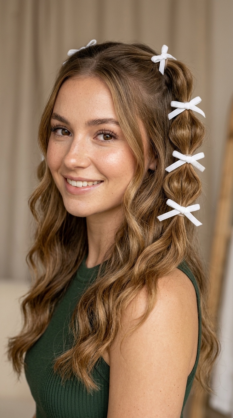 Bubble Braid Half-Up with Mini Bows