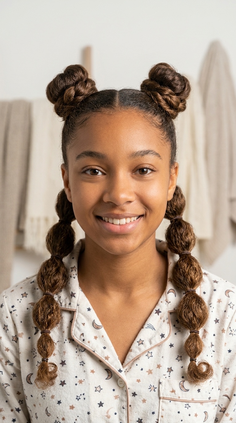 Bubble Braid Pigtails with Buns