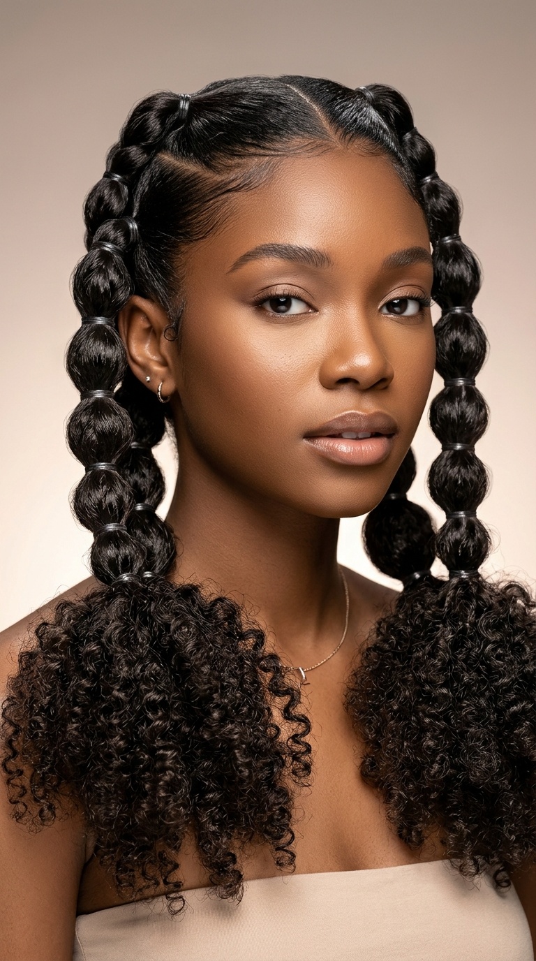 Bubble Braids with Curly Puff Ends