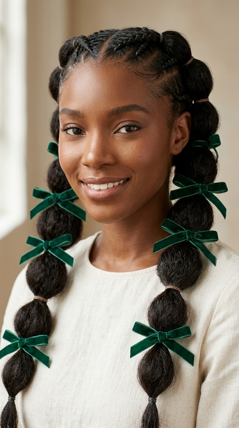 Bubble Braids with Matching Velvet Ribbons