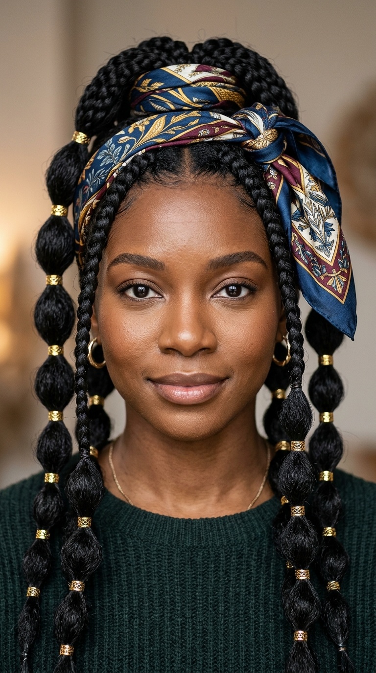 Bubble Braids with Silk Scarf