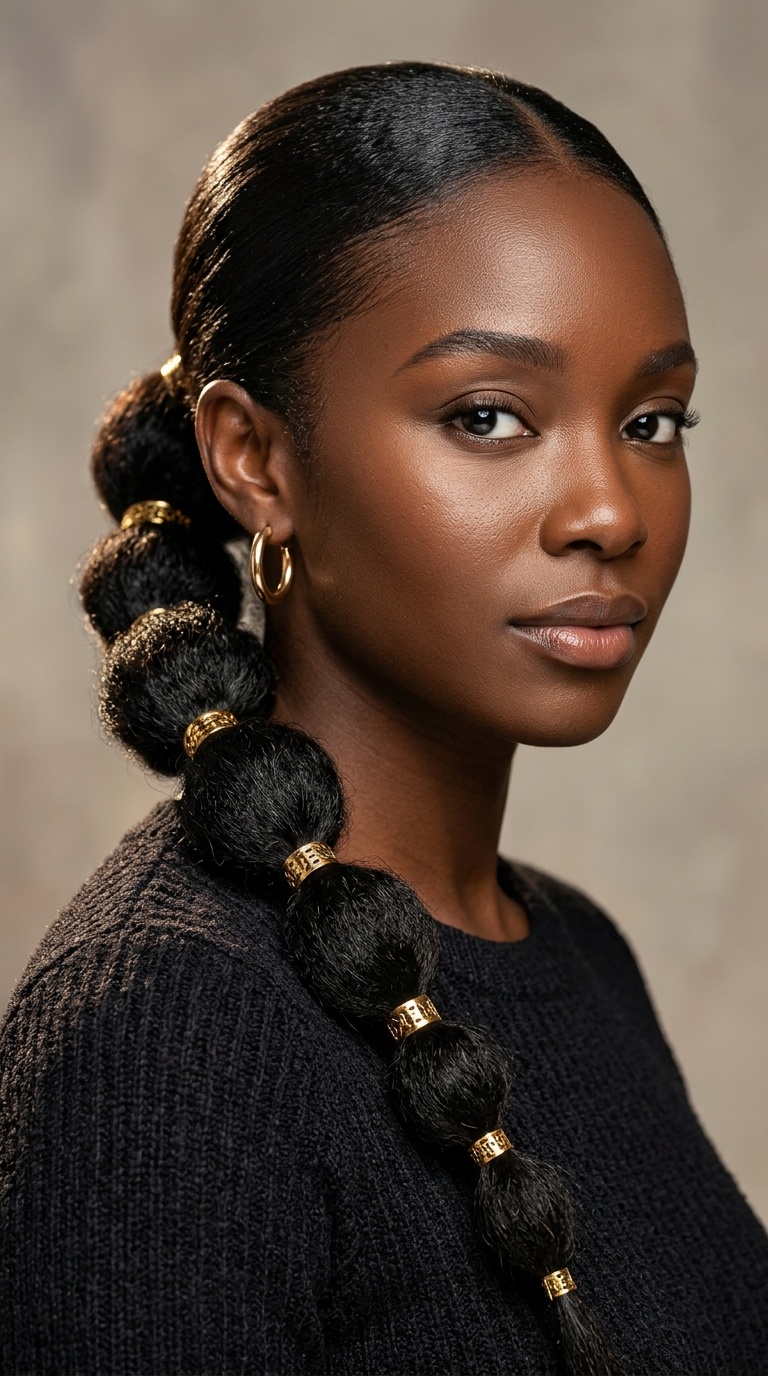 Bubble Low Ponytail with Gold Cuffs