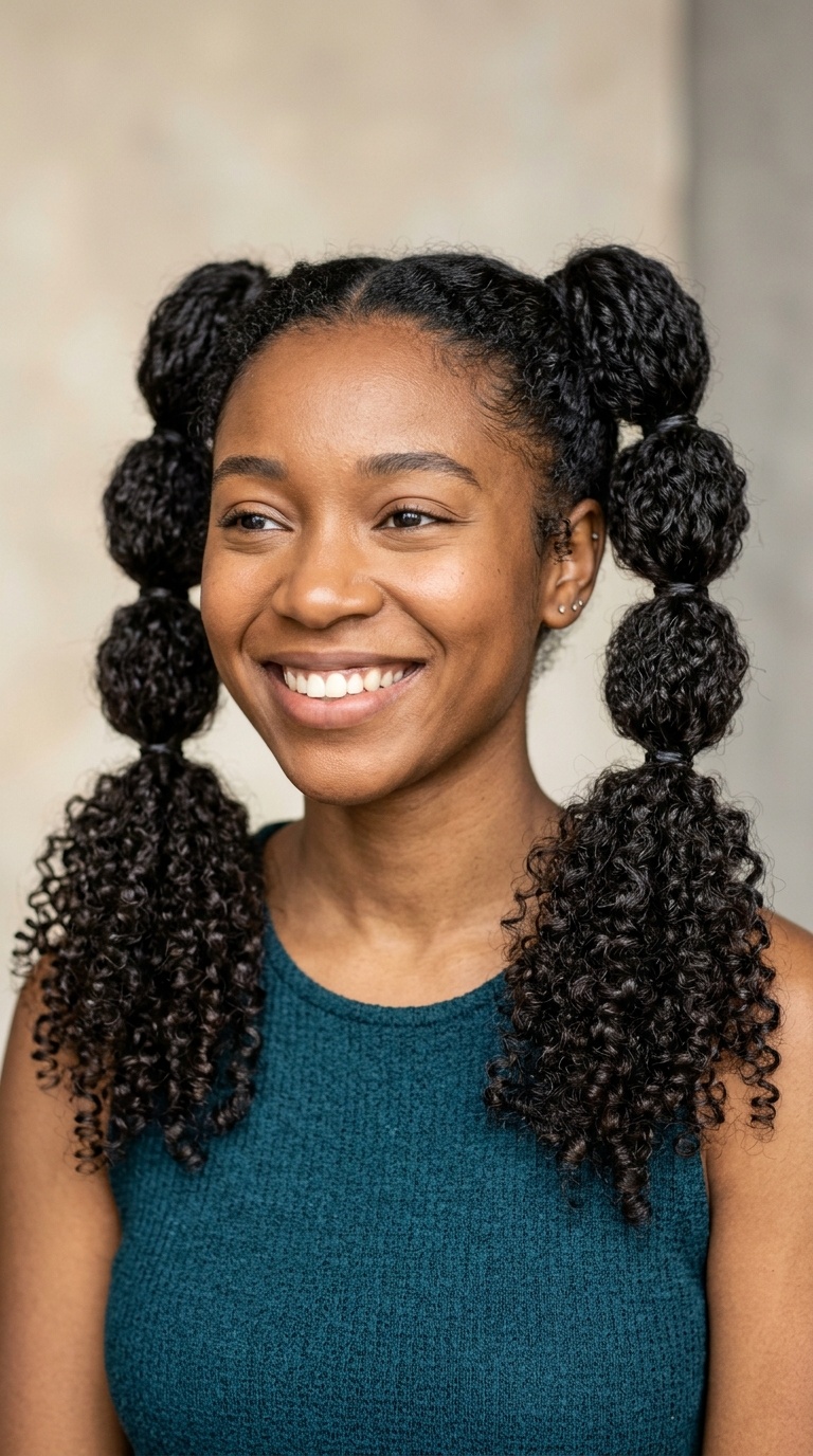 Bubble Pigtails with Curly Ends
